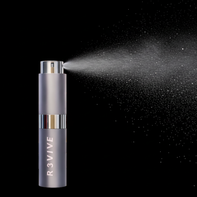 R3VIVE Vault 8ml discovery atomiser spraying fragrance mist - monthly membership fragrance sample